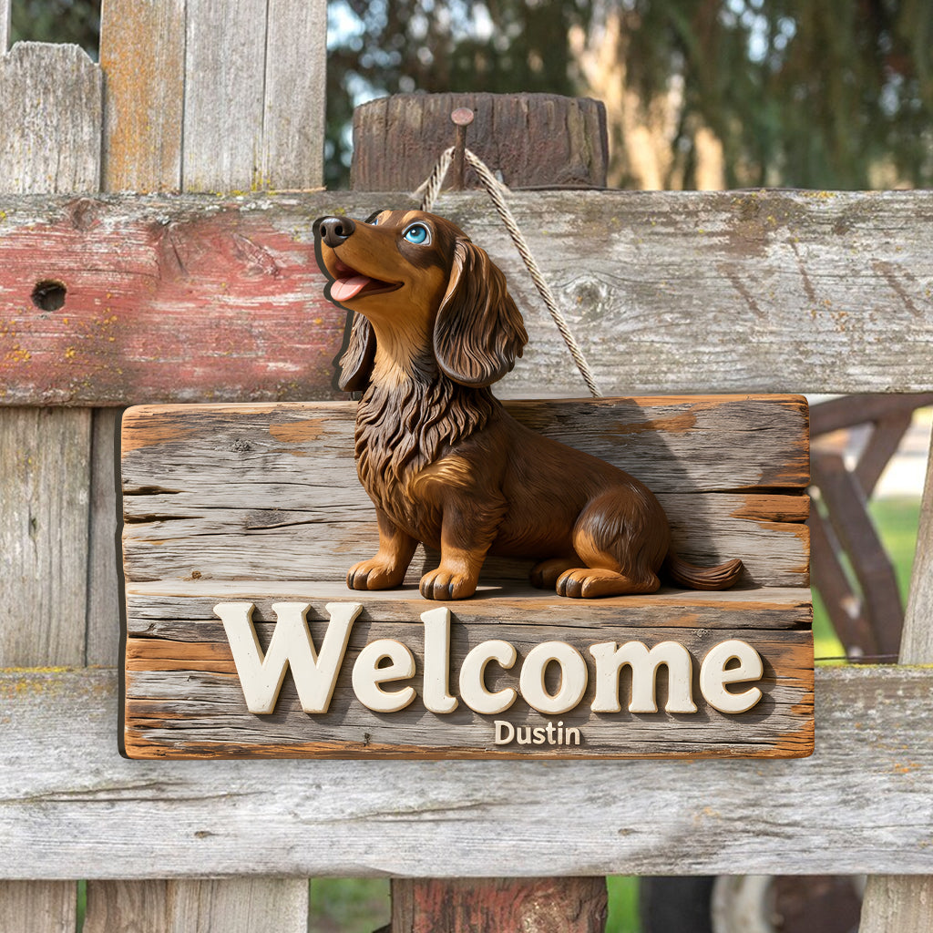 Bienvenue - Panneau en bois personnalisé pour chien