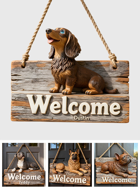 Bienvenue - Panneau en bois personnalisé pour chien