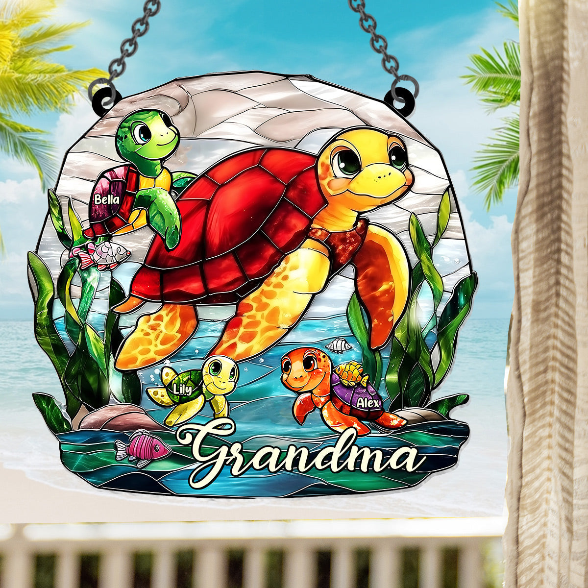 Grandma Turtle - Personalized Mother Window Hanging Suncatcher Ornament