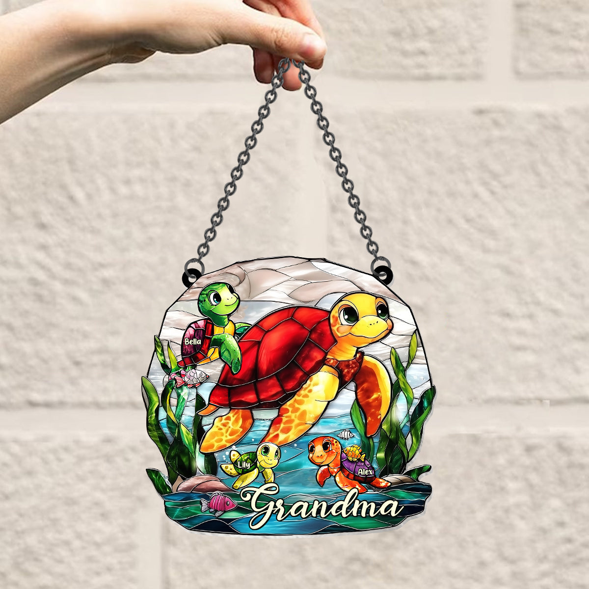 Grandma Turtle - Personalized Mother Window Hanging Suncatcher Ornament