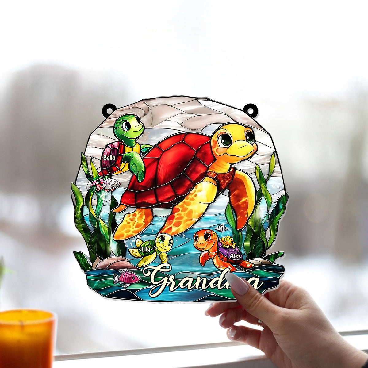 Grandma Turtle - Personalized Mother Window Hanging Suncatcher Ornament