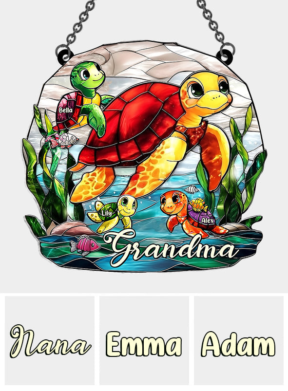 Grandma Turtle - Personalized Mother Window Hanging Suncatcher Ornament