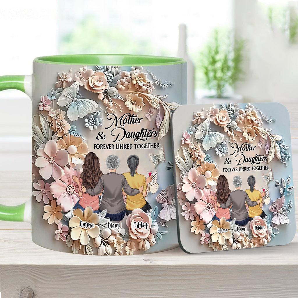 Mother And Daughters Forever Linked Together - Personalized Mother Accent Mug