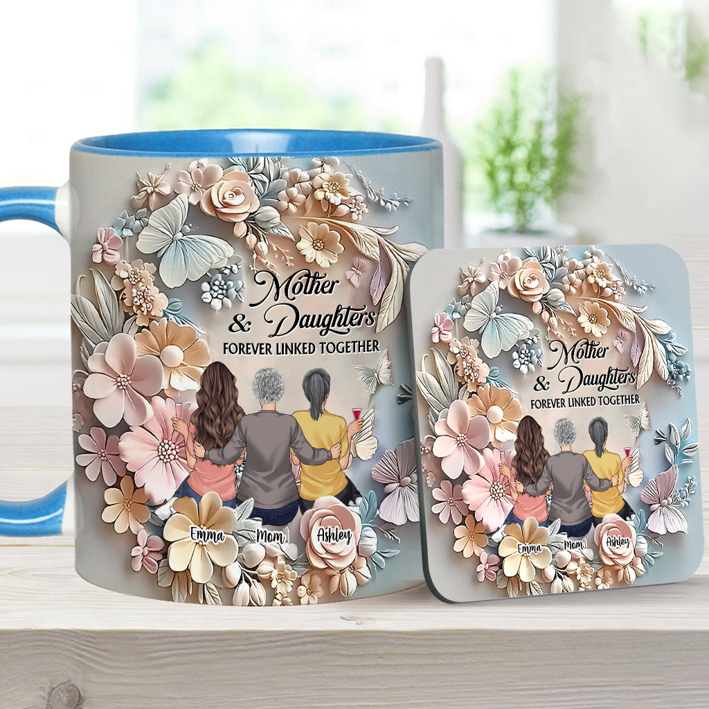 Mother And Daughters Forever Linked Together - Personalized Mother Accent Mug