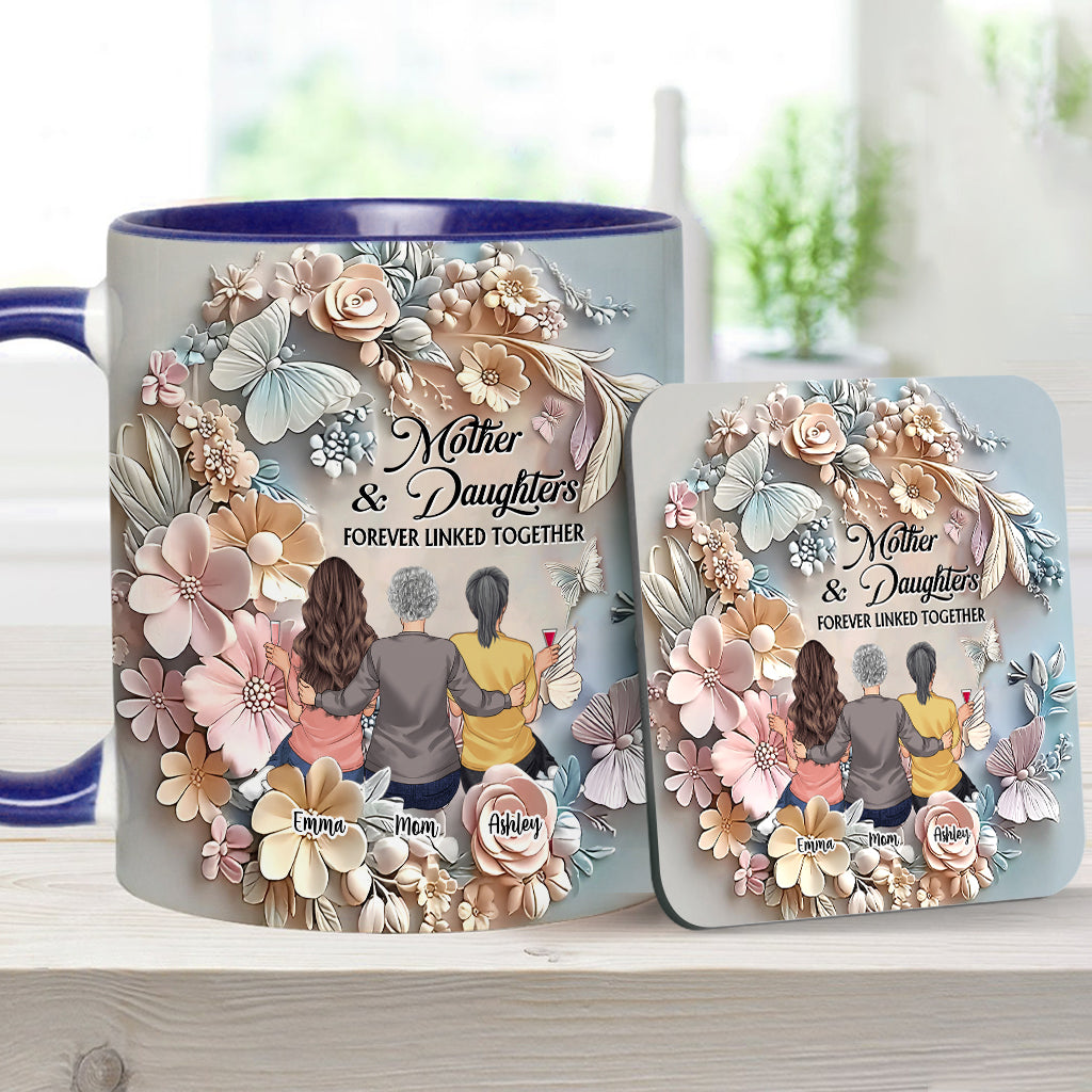 Mother And Daughters Forever Linked Together - Personalized Mother Accent Mug
