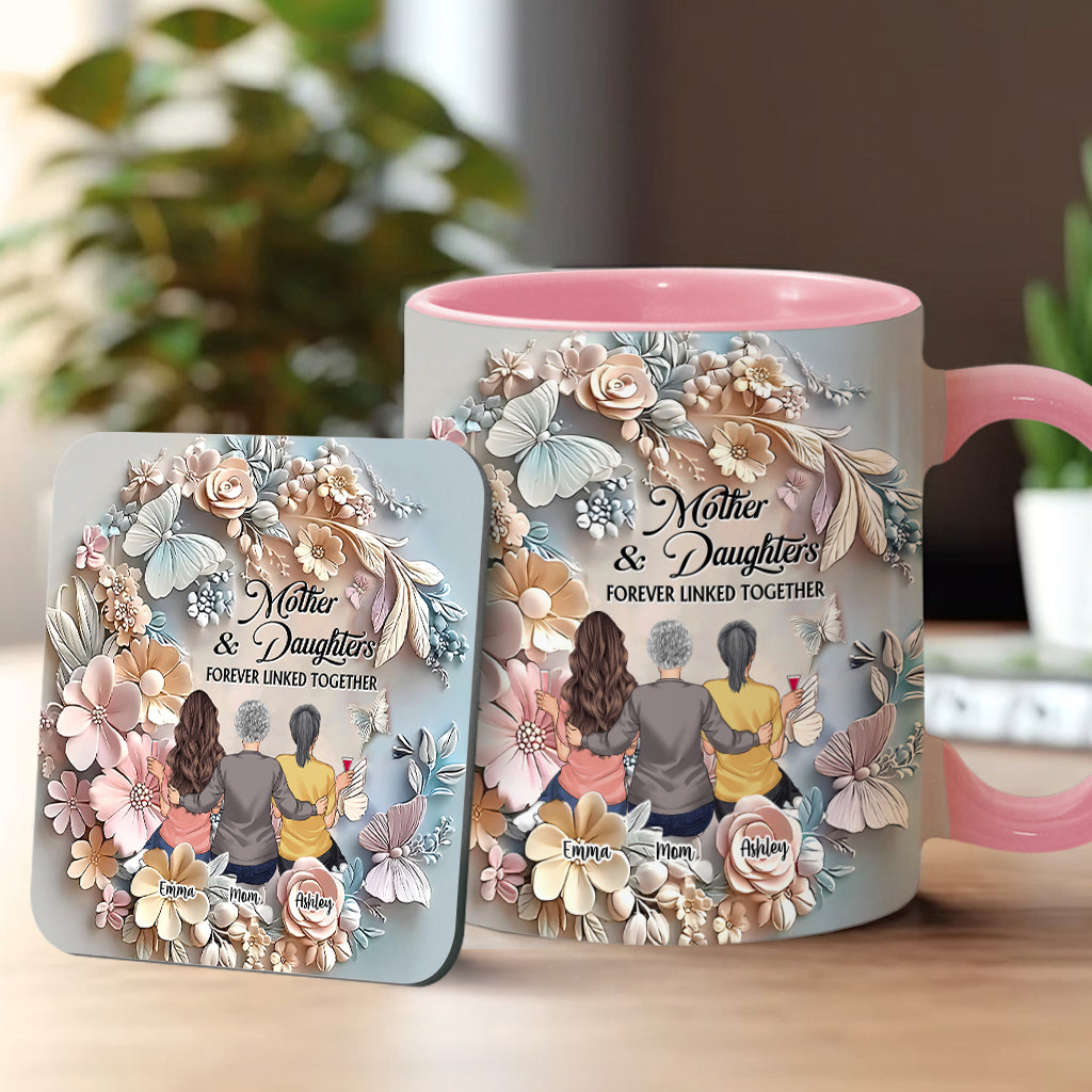 Mother And Daughters Forever Linked Together - Personalized Mother Accent Mug
