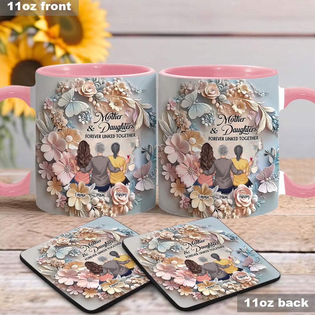 Mother And Daughters Forever Linked Together - Personalized Mother Accent Mug