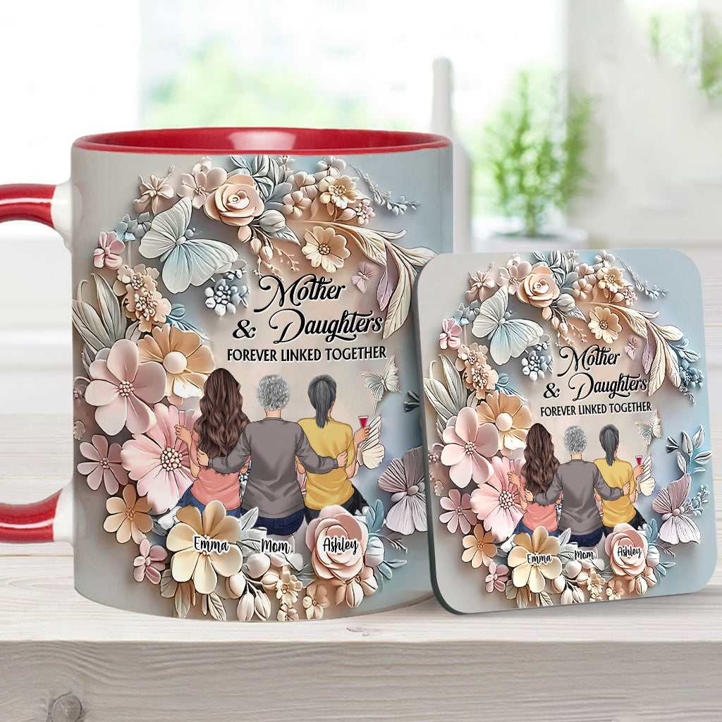 Mother And Daughters Forever Linked Together - Personalized Mother Accent Mug