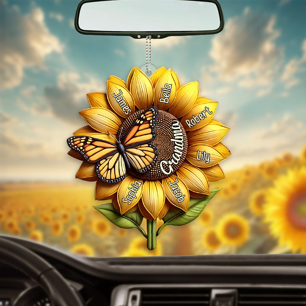 Cadeau tournesol pour grand-mère - Ornement de voiture transparent personnalisé pour grand-mère