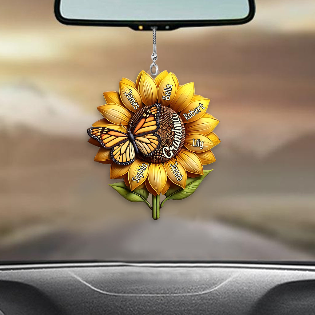Cadeau tournesol pour grand-mère - Ornement de voiture transparent personnalisé pour grand-mère