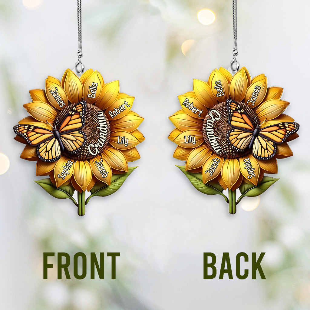 Cadeau tournesol pour grand-mère - Ornement de voiture transparent personnalisé pour grand-mère