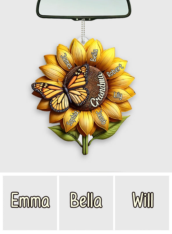 Cadeau tournesol pour grand-mère - Ornement de voiture transparent personnalisé pour grand-mère