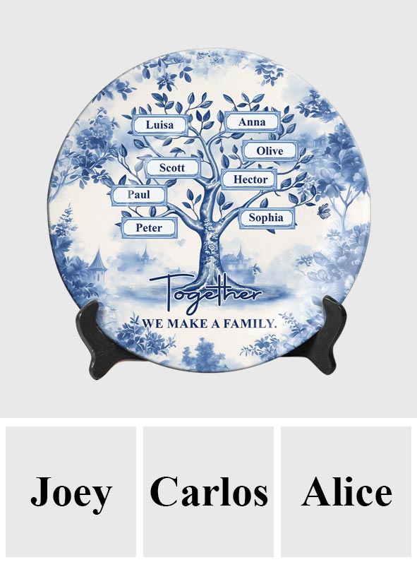 Gemeinsam sind wir eine Familie – Personalisierter runder Keramikteller für die Familie