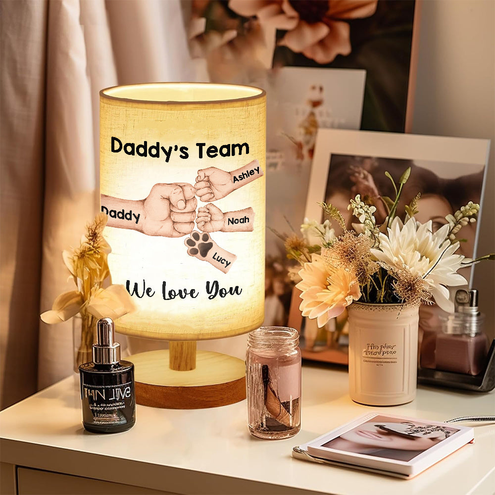 Daddy's Team First Bump - Personalized Father Table Lamp with Wood Base