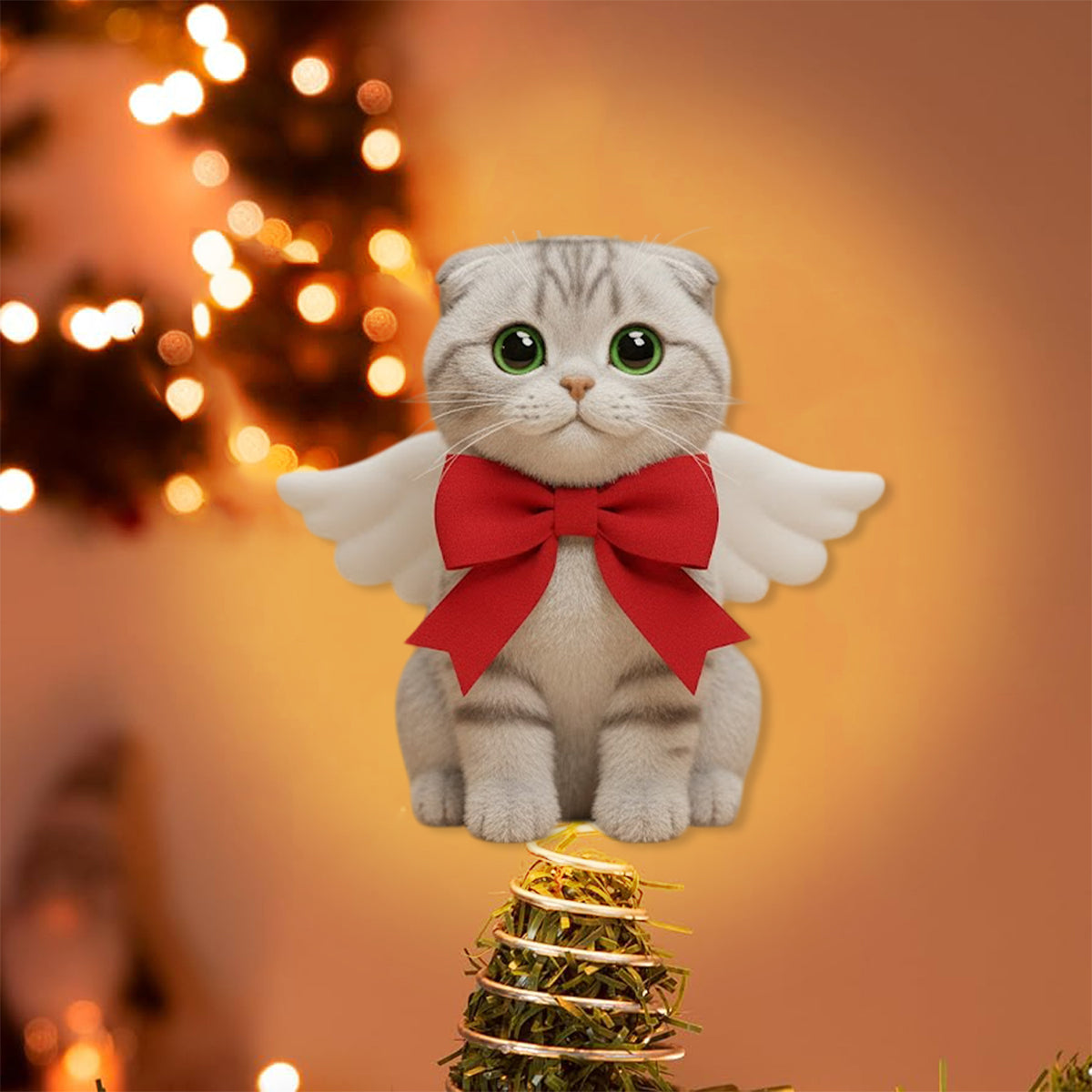 Frohe Weihnachten – Personalisierte LED-Baumspitze mit Katzenmotiv