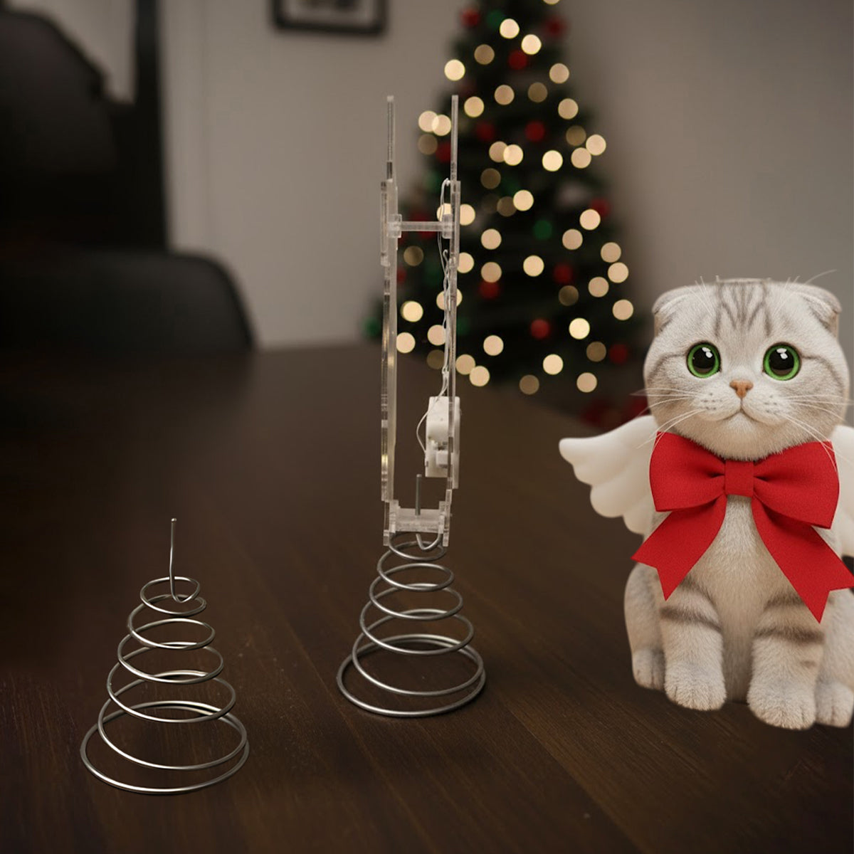 Frohe Weihnachten – Personalisierte LED-Baumspitze mit Katzenmotiv
