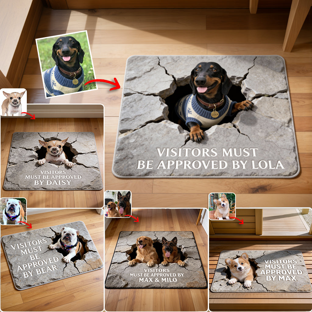 Besucher müssen genehmigt werden – Personalisierte Fußmatte/Teppich in Hundeform
