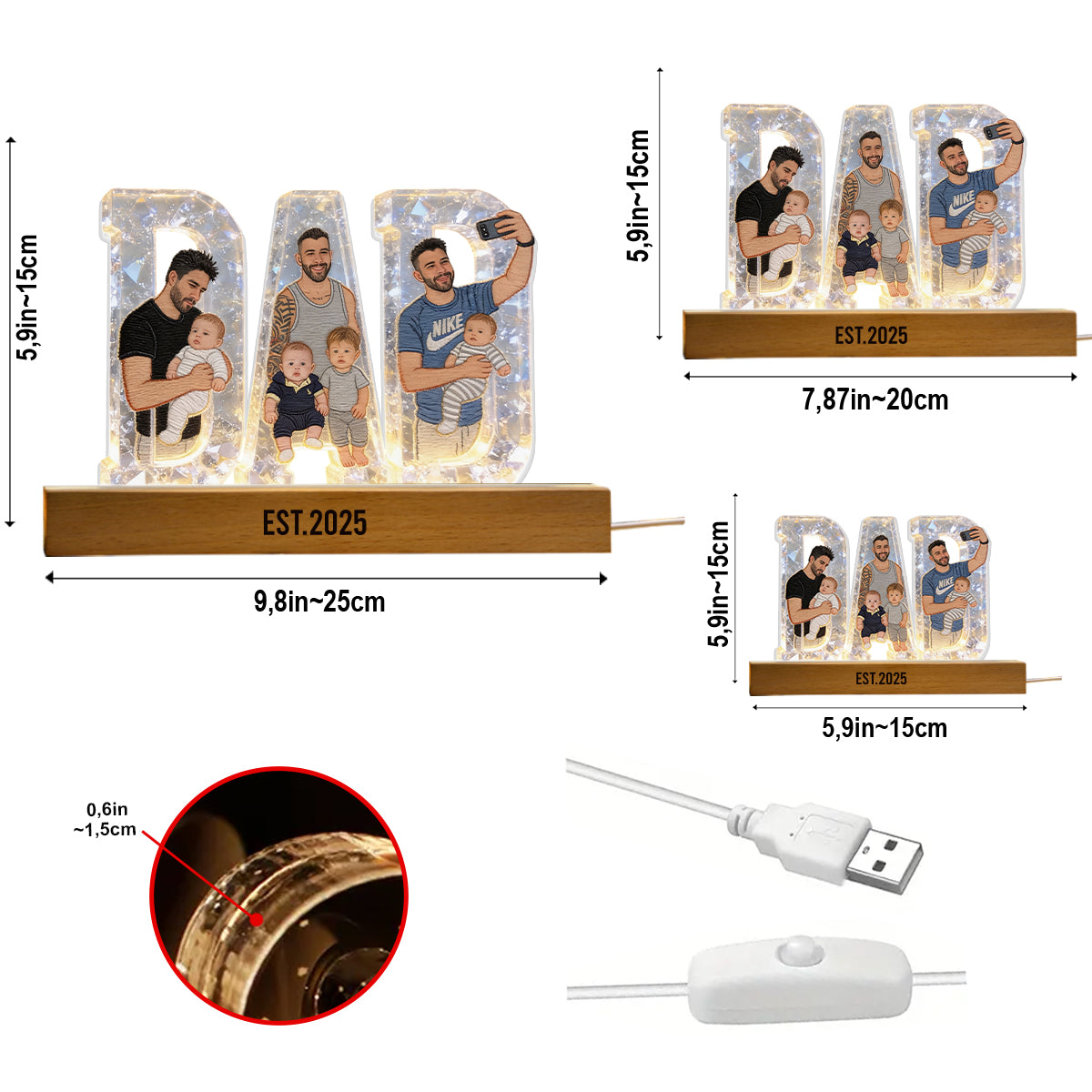 Bester Papa aller Zeiten - Personalisierte LED Nachtlampe in Form eines Vaters