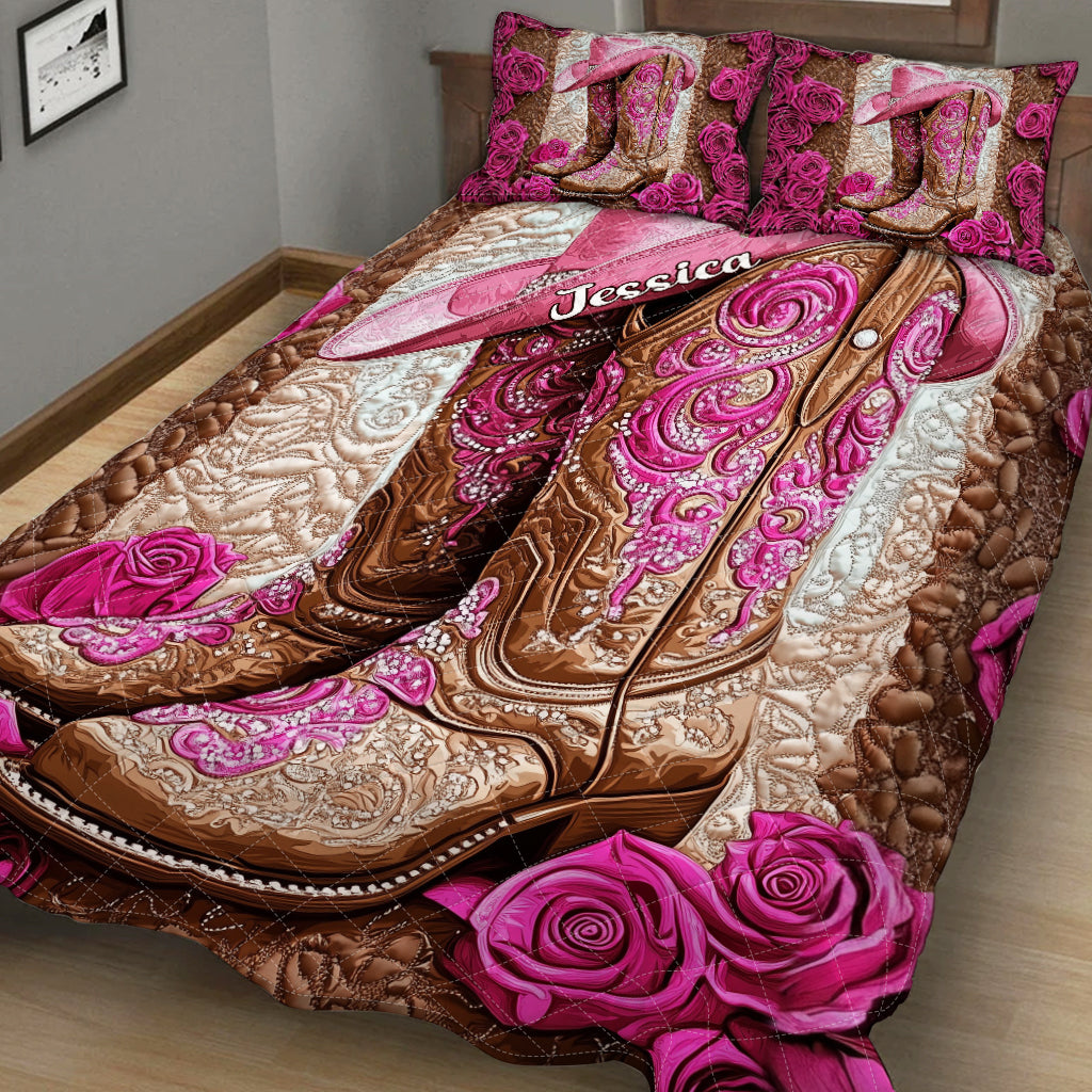 Pinke Cowboystiefel - Personalisiertes Cowgirl-Bettwäscheset