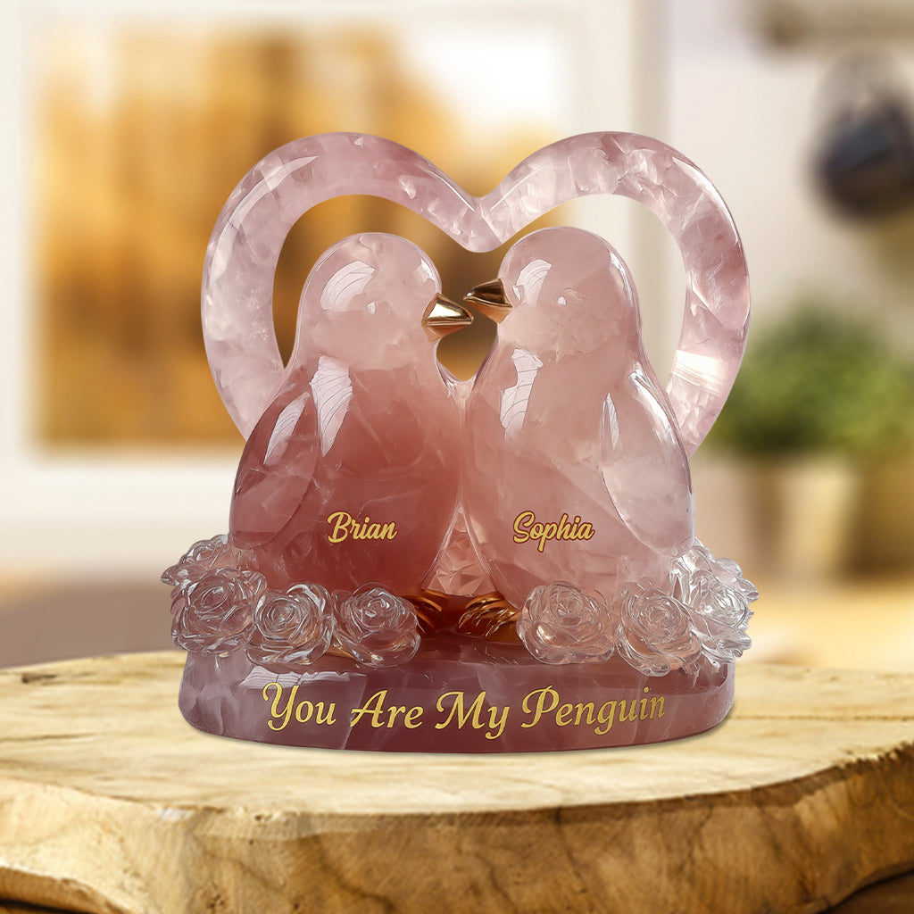 You Are My Penguin, Rose Quartz Styled Penguin Couple - Personalized Couple Custom Shaped Acrylic Plaque