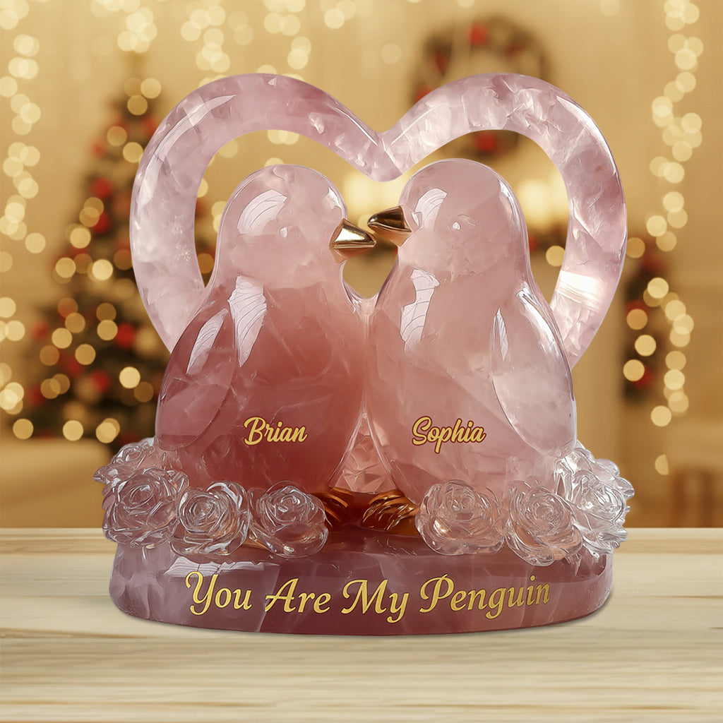 You Are My Penguin, Rose Quartz Styled Penguin Couple - Personalized Couple Custom Shaped Acrylic Plaque