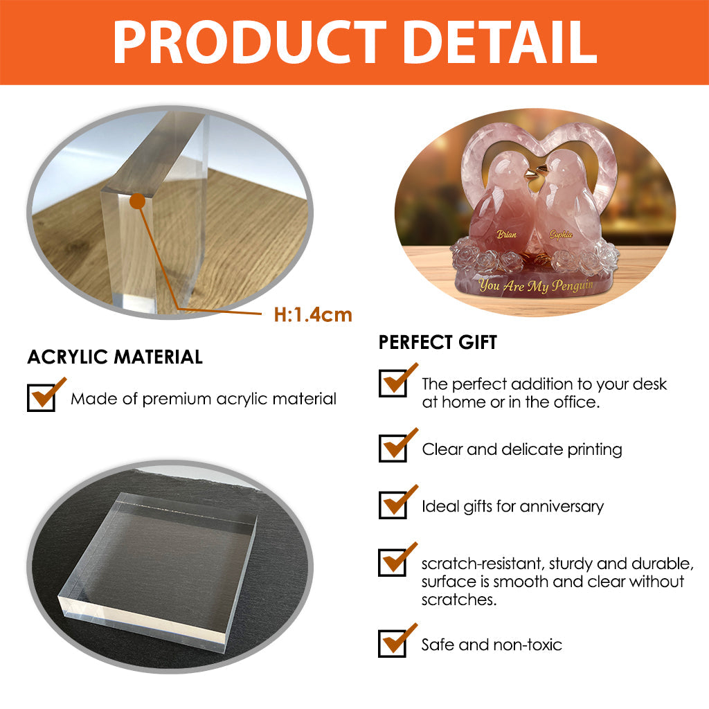 You Are My Penguin, Rose Quartz Styled Penguin Couple - Personalized Couple Custom Shaped Acrylic Plaque