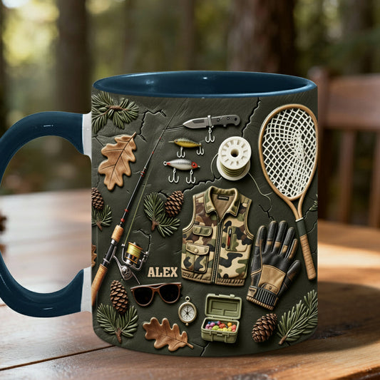 Angelbegeisterte – Personalisierte Tasse mit Angelmotiv