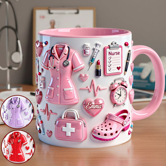 Krankenschwesterleben – Personalisierte Tasse und Untersetzer mit Krankenschwestermotiv