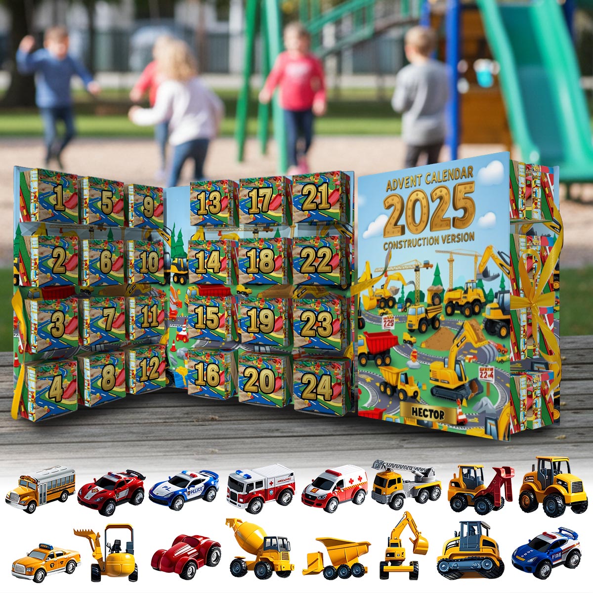 Bauversion – Personalisierter, faltbarer Adventskalender für Kinder mit Ornamenten