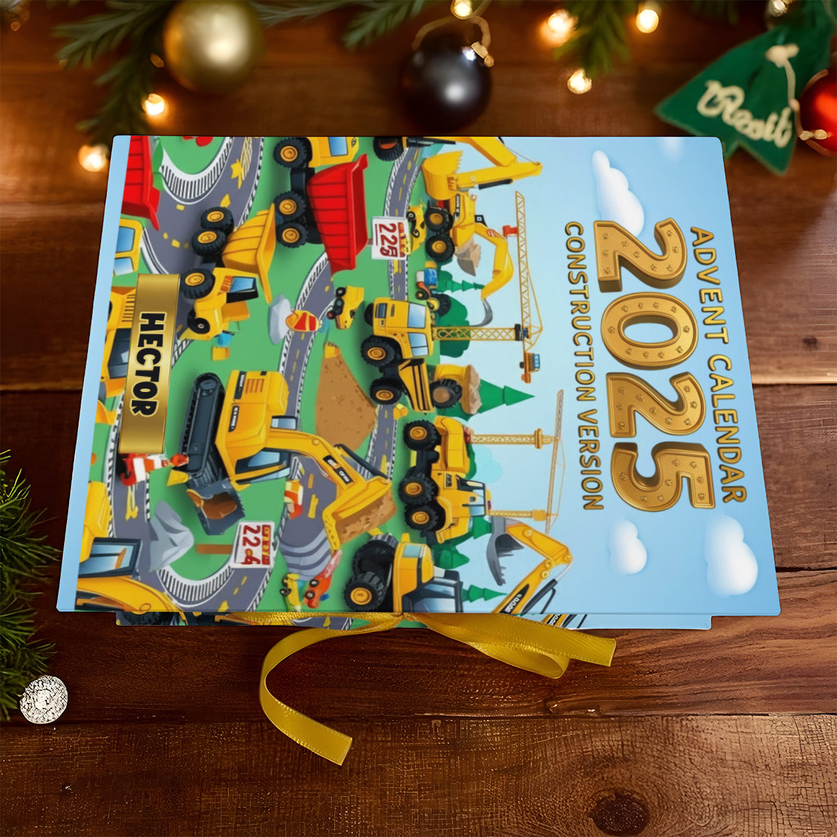 Bauversion – Personalisierter, faltbarer Adventskalender für Kinder mit Ornamenten
