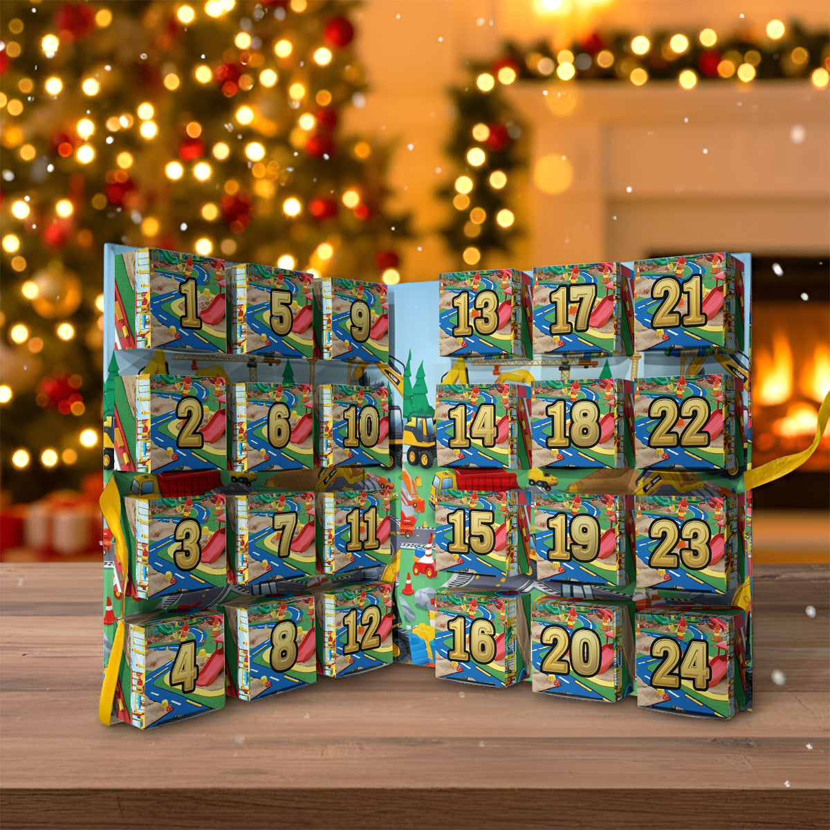 Bauversion – Personalisierter, faltbarer Adventskalender für Kinder mit Ornamenten