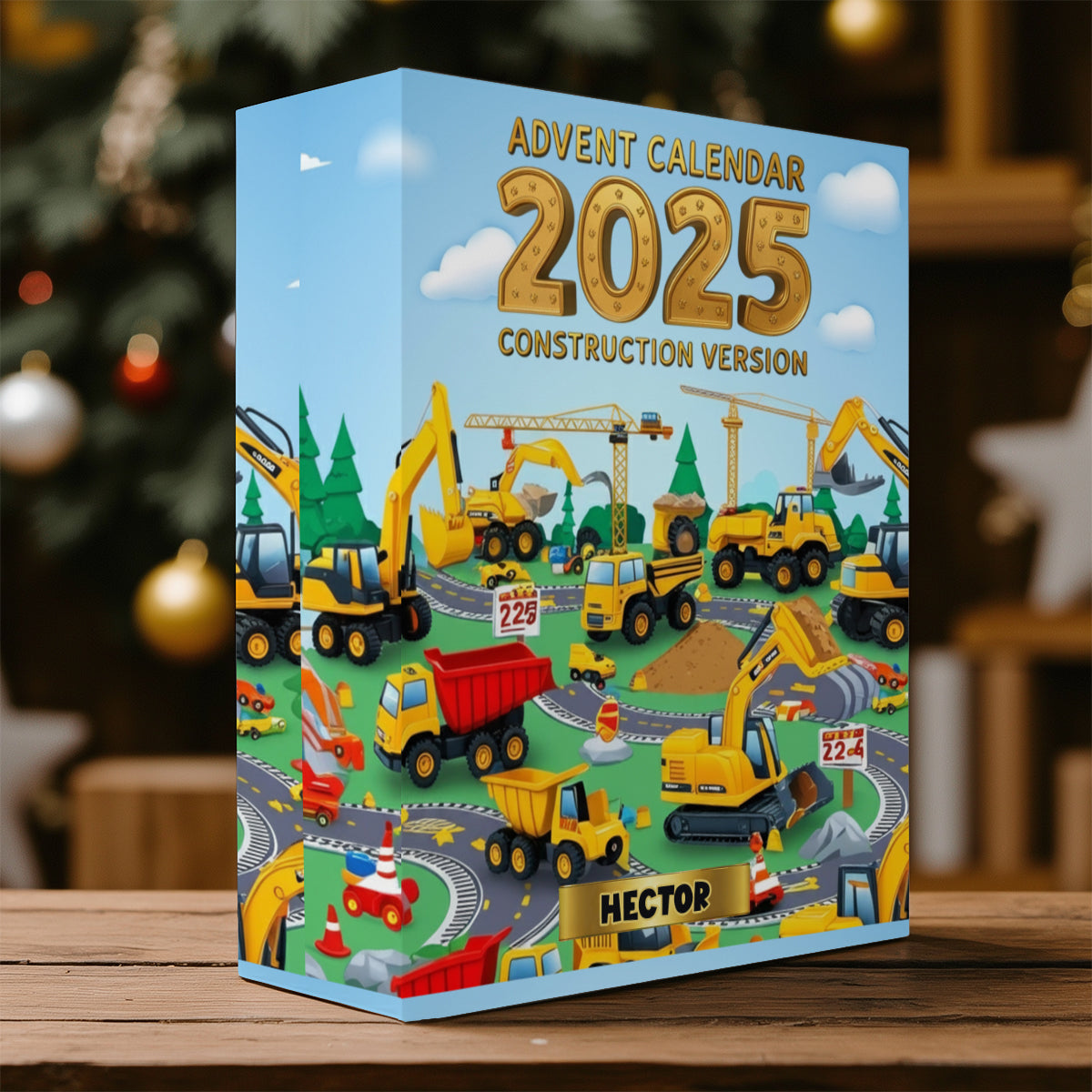 Bauversion – Personalisierter, faltbarer Adventskalender für Kinder mit Ornamenten