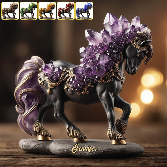 Amethyst/Rosenquarz/Rubin/... Pferd – Personalisierte Acrylplakette in Pferdeform