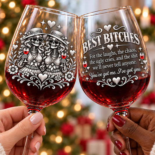 Chaos Together - Ensemble de Verres à Vin Personnalisés pour Meilleure Amie avec Boîte en Bois