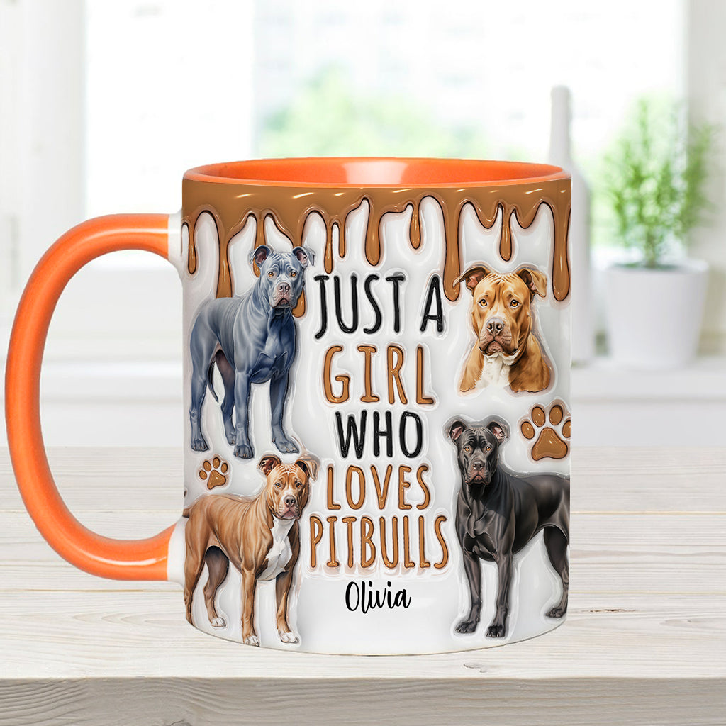 Einfach ein Mädchen, das Pitbulls liebt – personalisierte Tasse mit Pitbull-Motiv