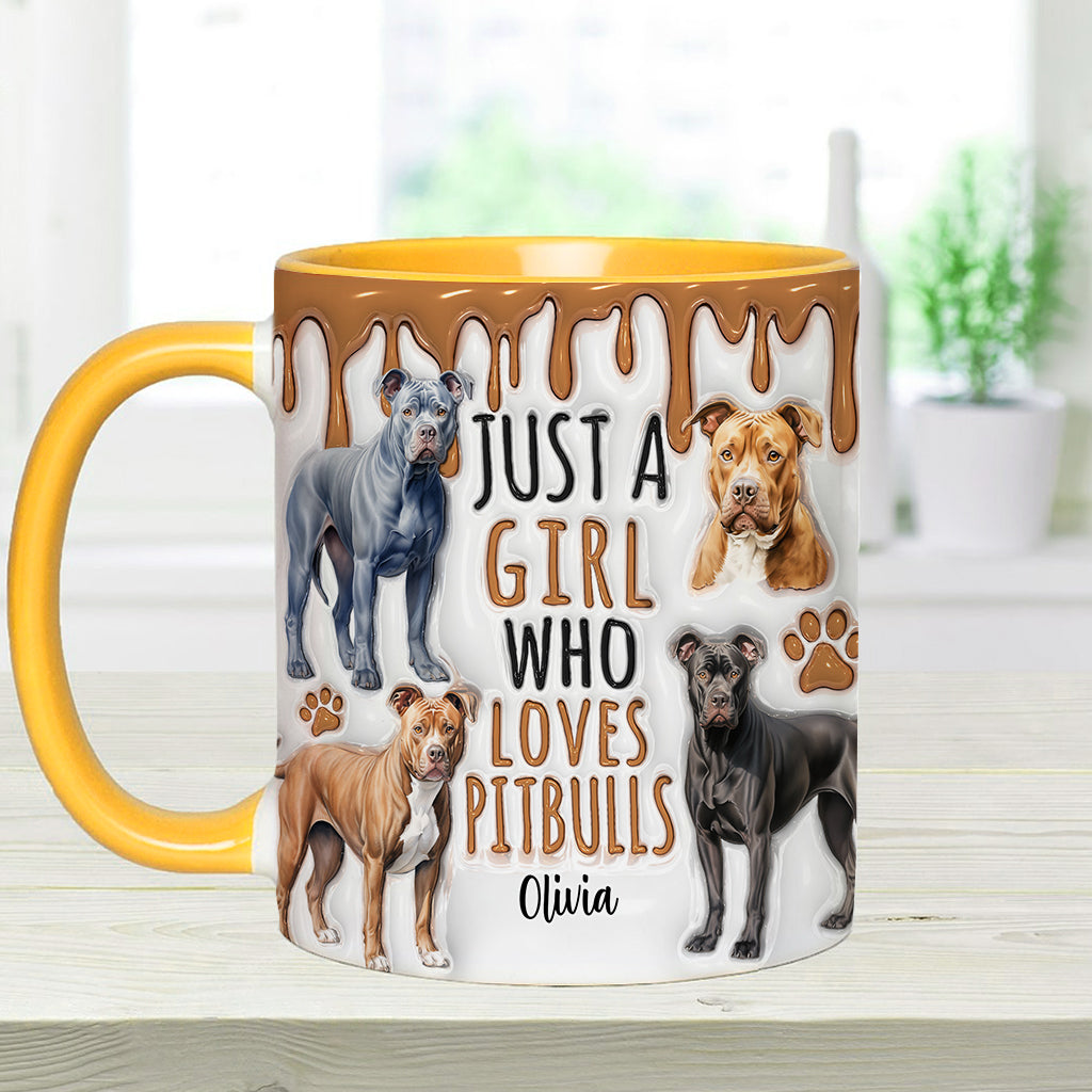 Einfach ein Mädchen, das Pitbulls liebt – personalisierte Tasse mit Pitbull-Motiv
