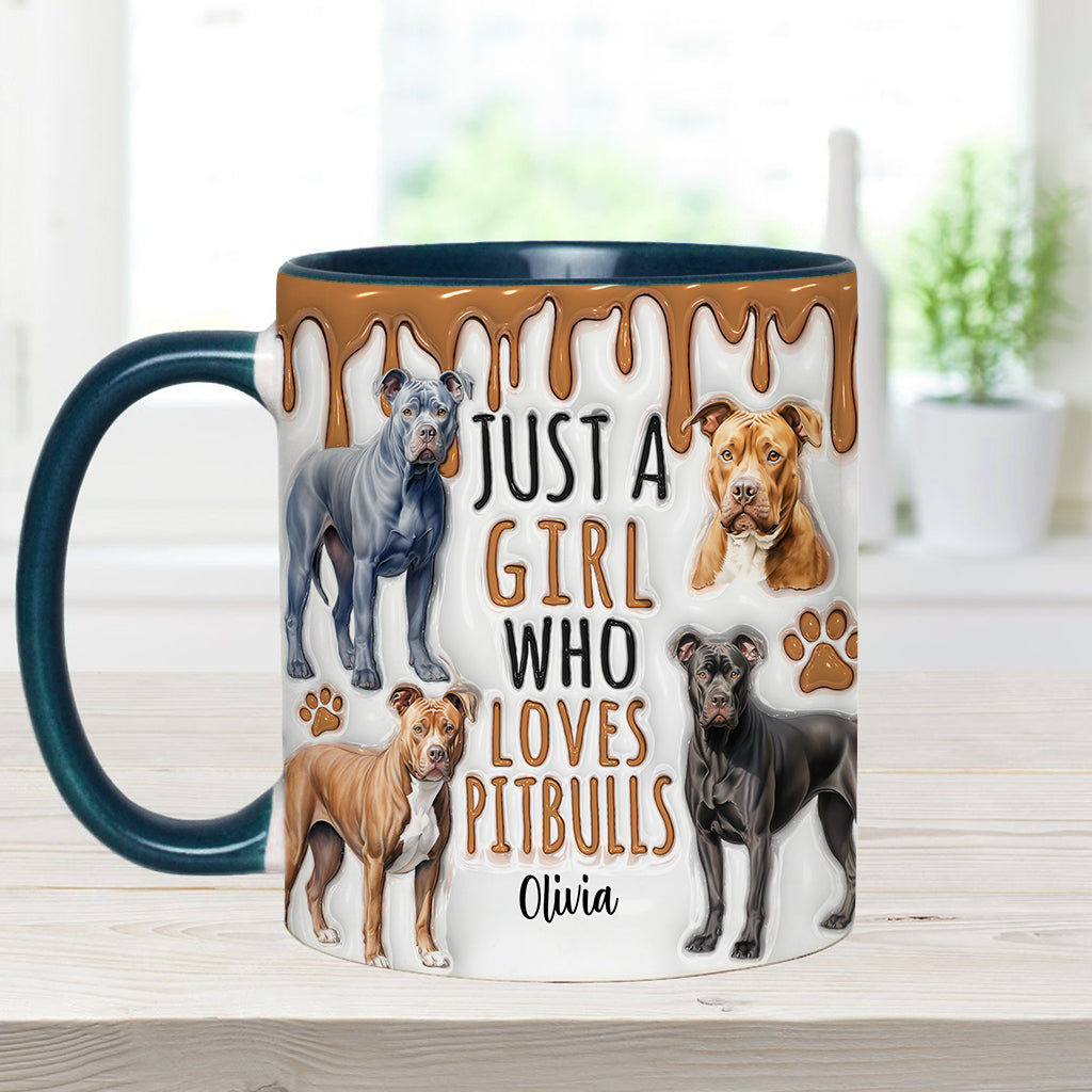 Einfach ein Mädchen, das Pitbulls liebt – personalisierte Tasse mit Pitbull-Motiv
