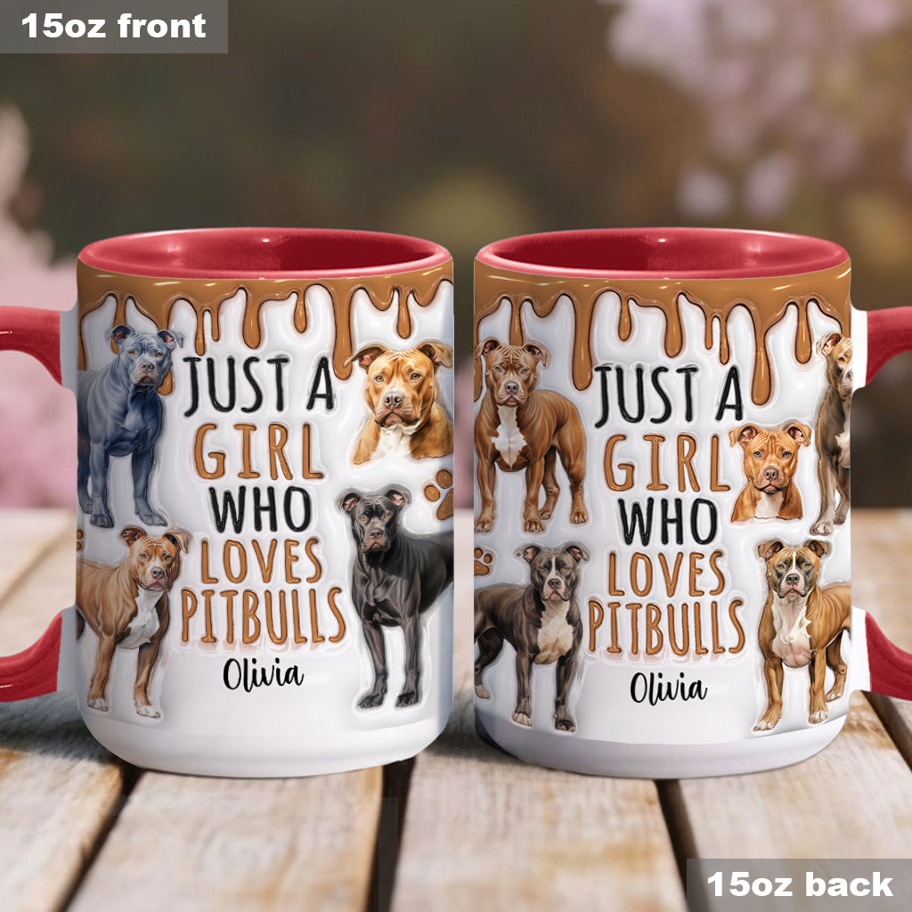 Einfach ein Mädchen, das Pitbulls liebt – personalisierte Tasse mit Pitbull-Motiv
