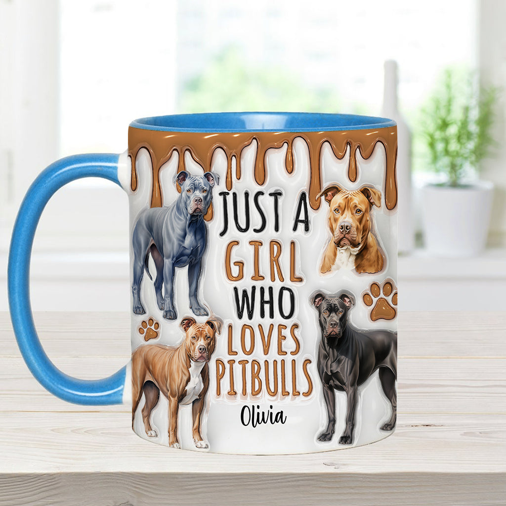 Einfach ein Mädchen, das Pitbulls liebt – personalisierte Tasse mit Pitbull-Motiv