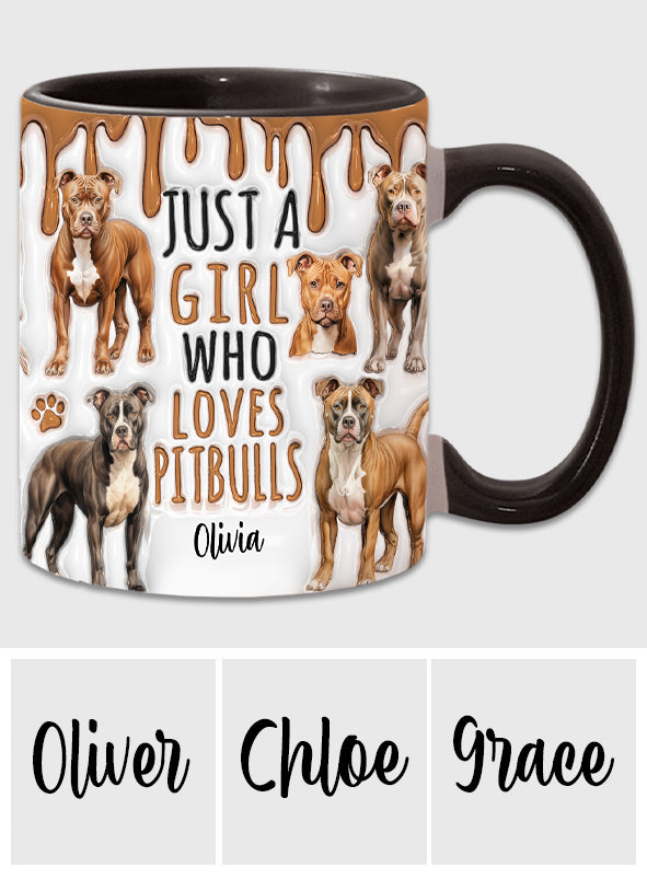 Einfach ein Mädchen, das Pitbulls liebt – personalisierte Tasse mit Pitbull-Motiv