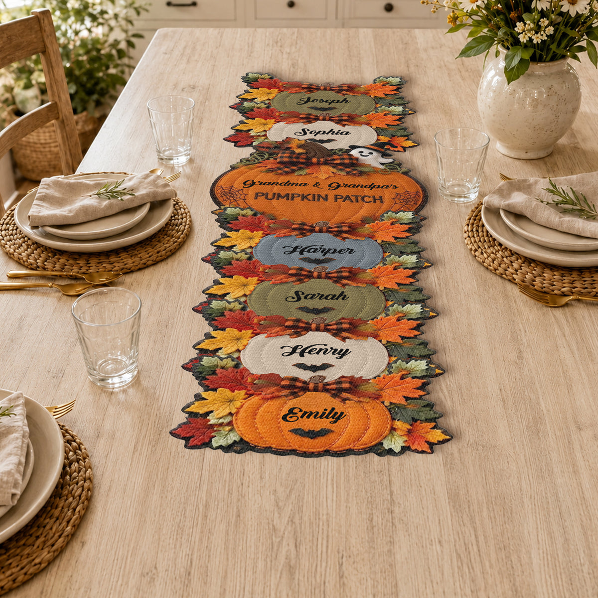 Grandma Grandpa's Pumpkin Patch - Personalized Grandma Custom Shape Table Runner