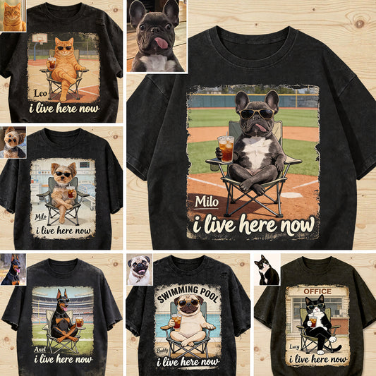 T-shirt Personnalisé Photo I Live Here Now - Lavage de Chien