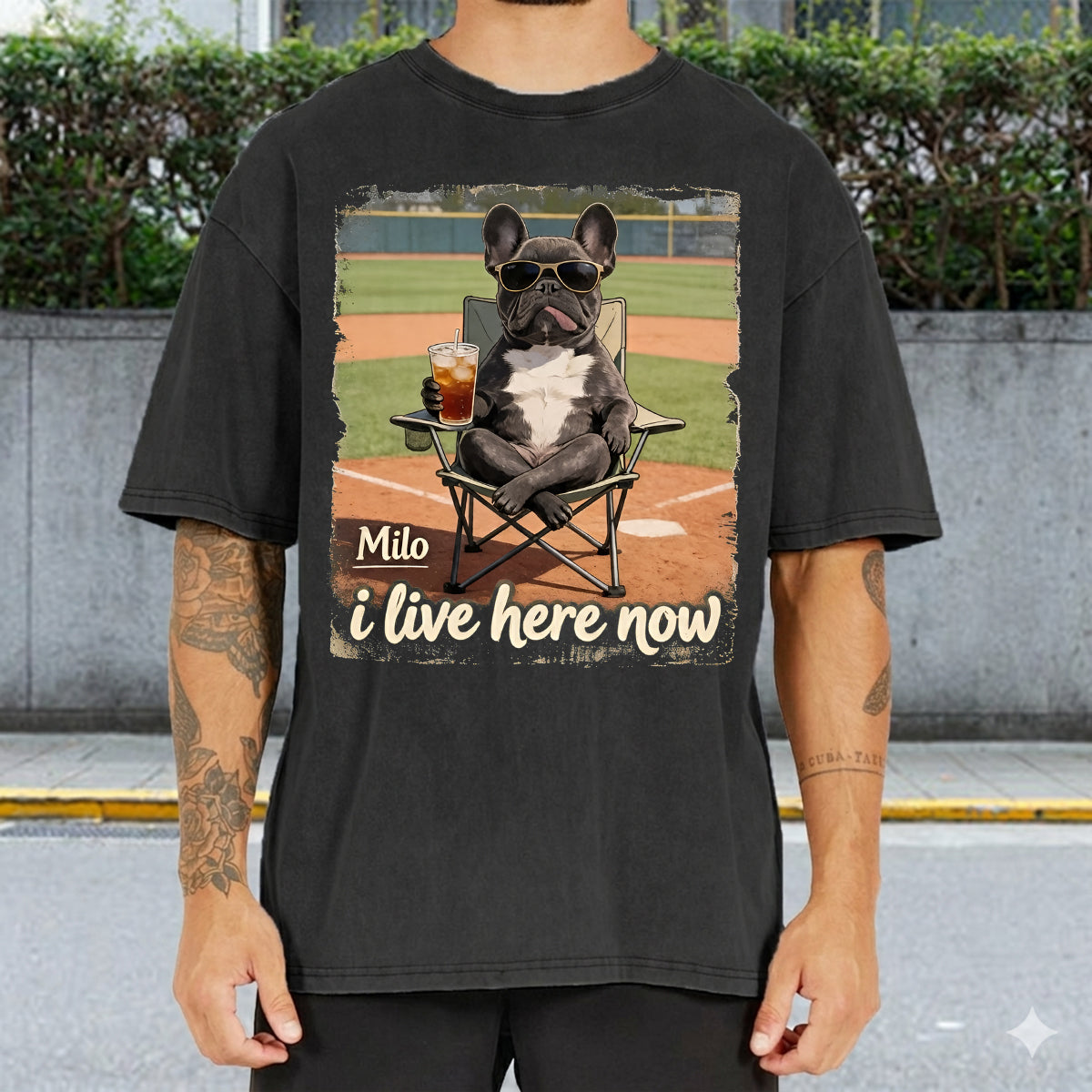 T-shirt Personnalisé Photo I Live Here Now - Lavage de Chien