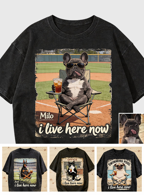 T-shirt Personnalisé Photo I Live Here Now - Lavage de Chien