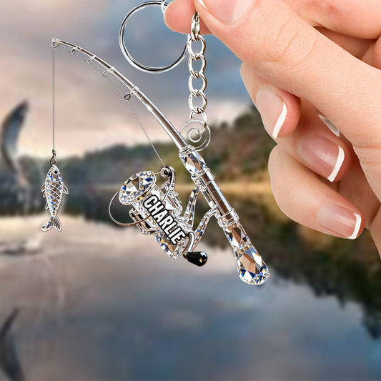 Canne à pêche - Porte-clés de pêche personnalisé