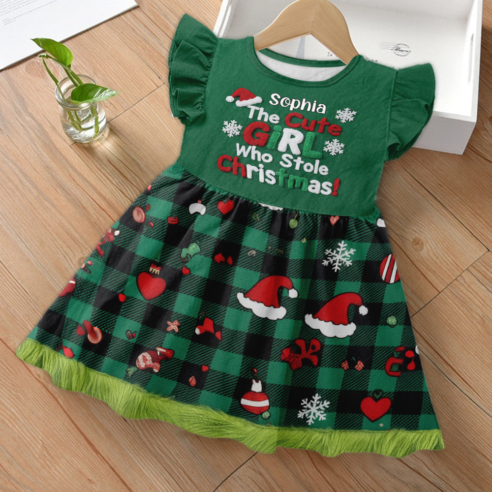Robe de Noël mignonne pour fille - Robe personnalisée à manches à volants pour enfant