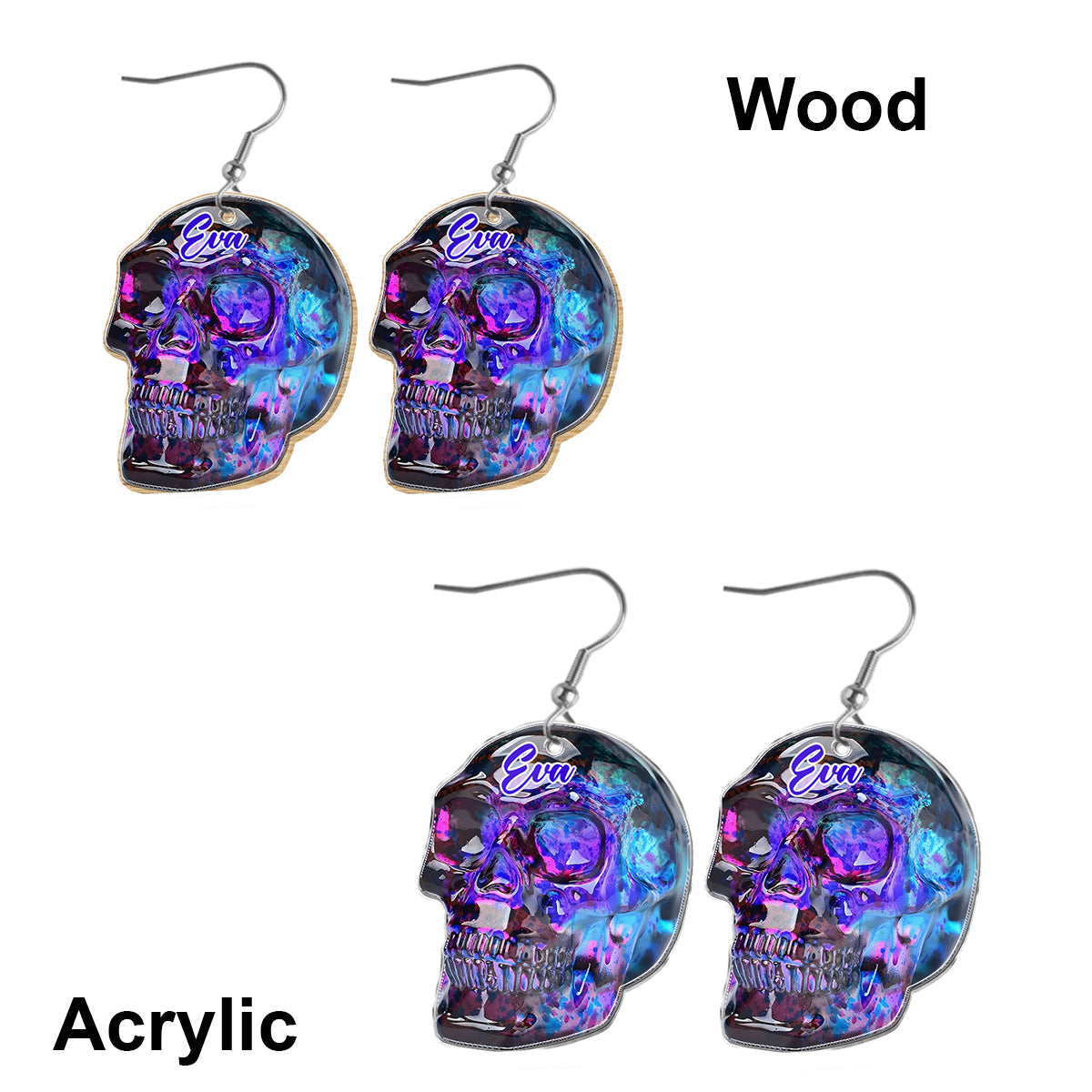 Aurora Borealis Skull - Personalized Skull Earrings