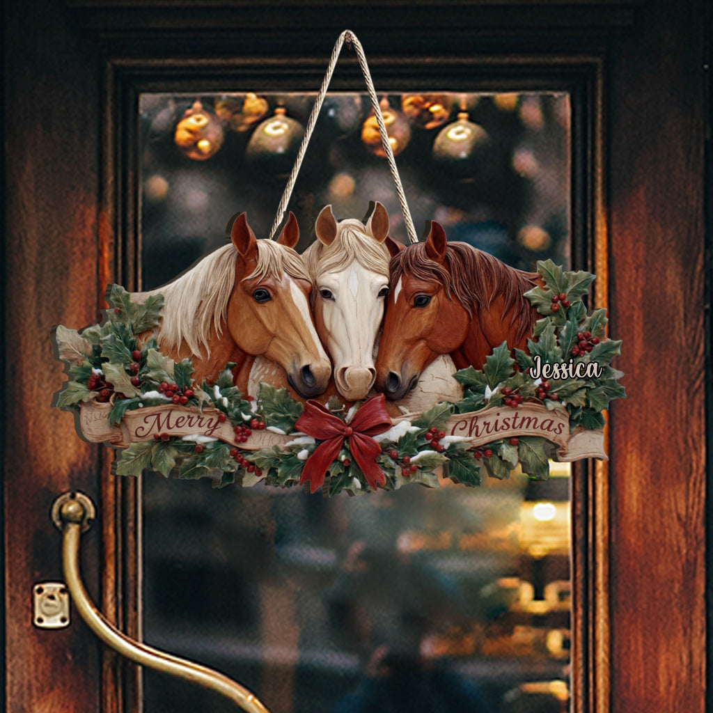 Cheval de Noël - Panneau en bois personnalisé en forme de cheval