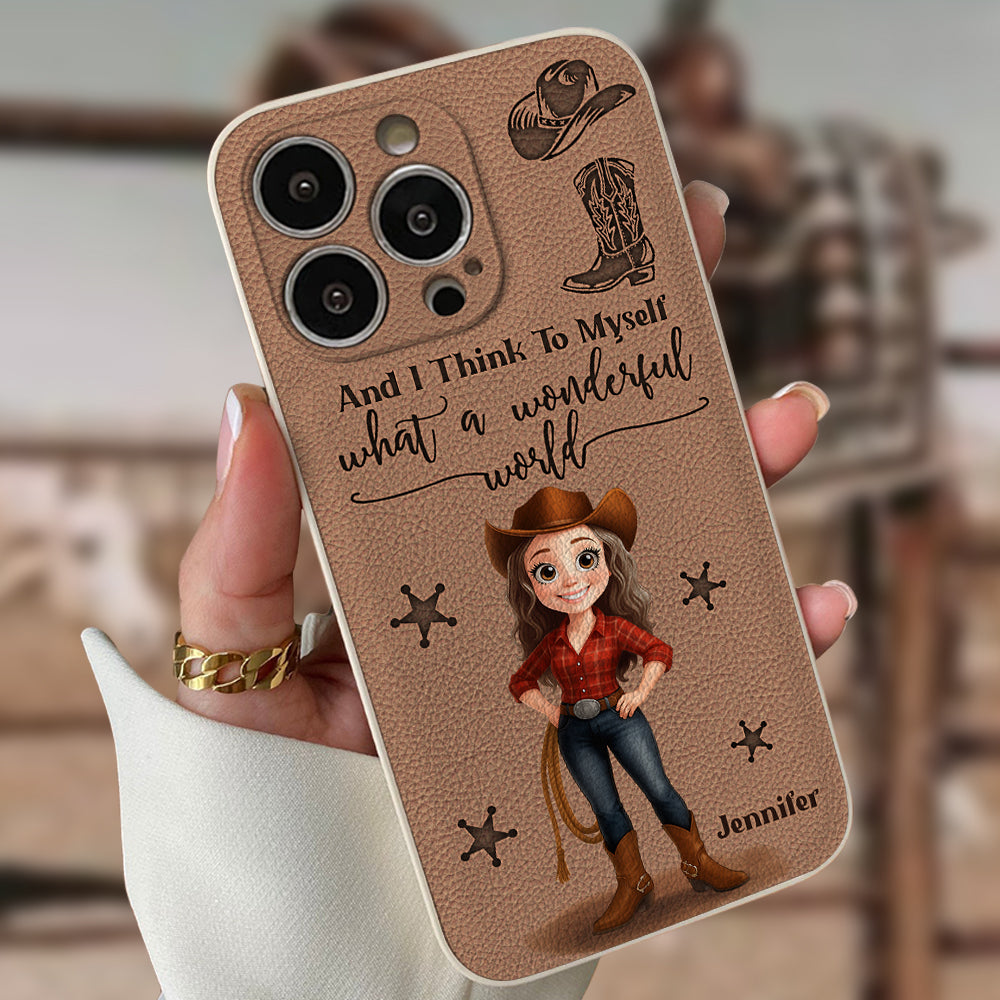 Cowgirl What A Wonderful World - Étui de téléphone en cuir personnalisé Cowgirl