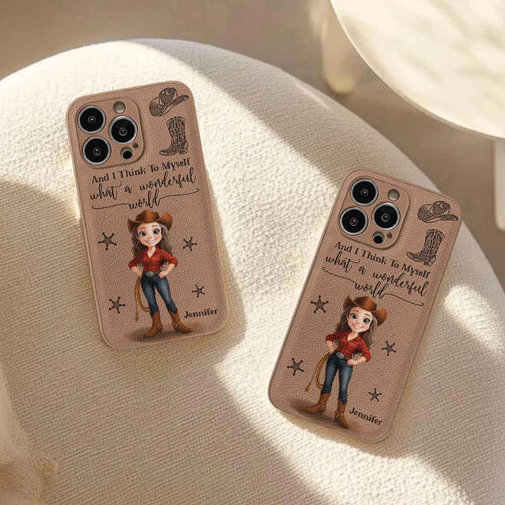 Cowgirl What A Wonderful World - Étui de téléphone en cuir personnalisé Cowgirl